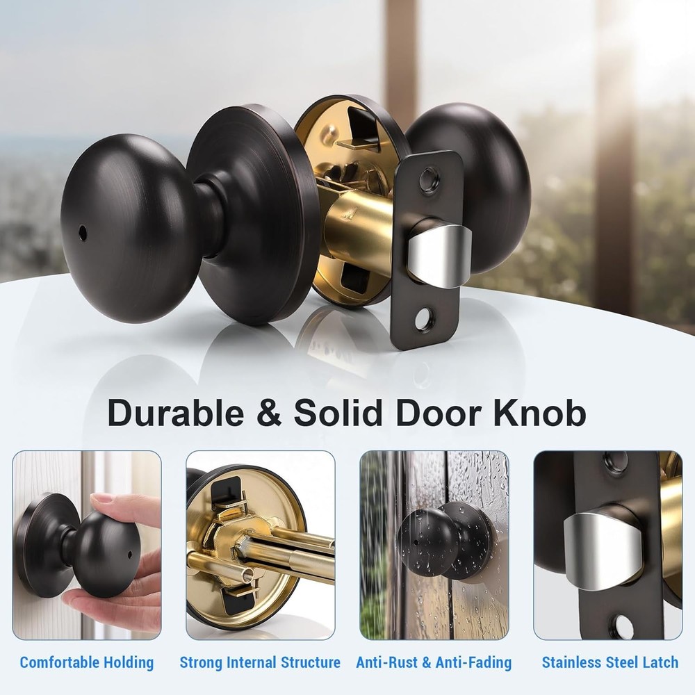 KNOBWELL 4 Pack Privacy Locking Door Knob, Interior 4 Pack, Lock