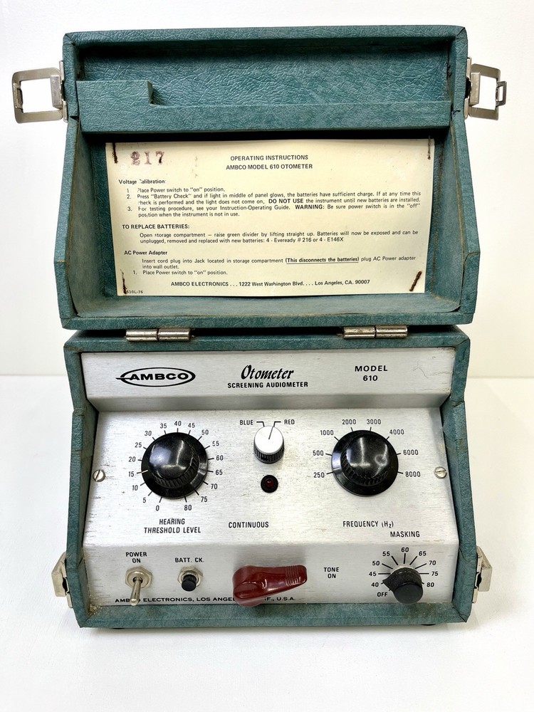Vintage AMBCO 610 Otometer Audiometer w/ Case, Headset & Papers – Untested