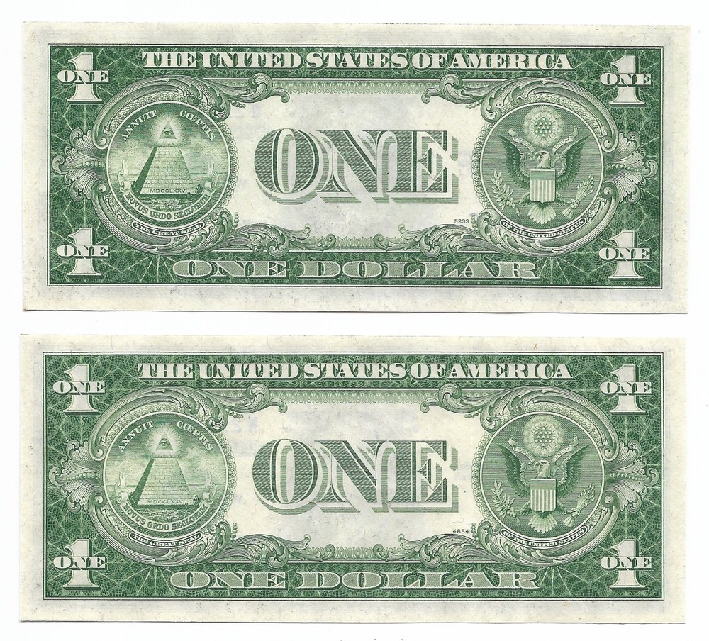 1935D $1 SCs. 2 Consecutive & UNCIRCULATED. Reverse CHANGEOVER Pair, Narrow/Wide