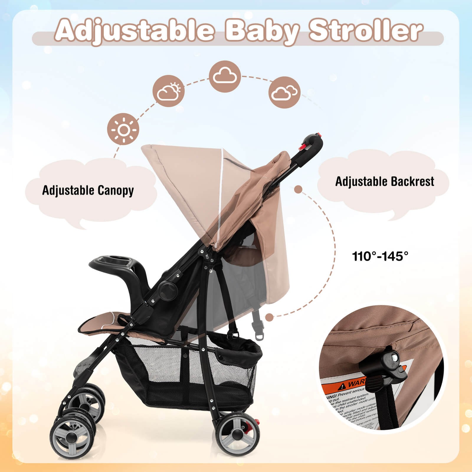Foldable Lightweight Baby Stroller Kids Travel Pushchair 5-Point Safety System