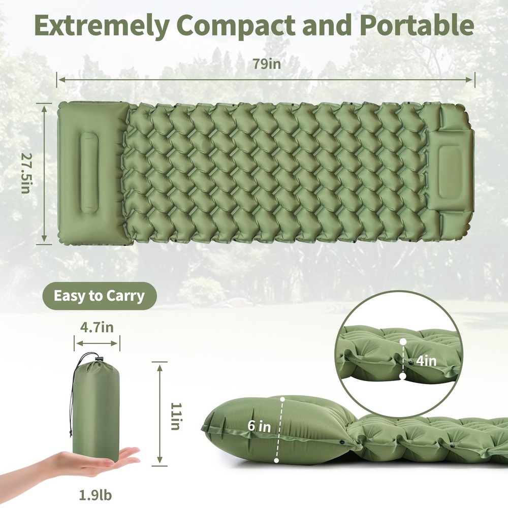 Sleeping Pad for Camping - 4” Thick Inflatable Camping Mat with Built-in Pump...