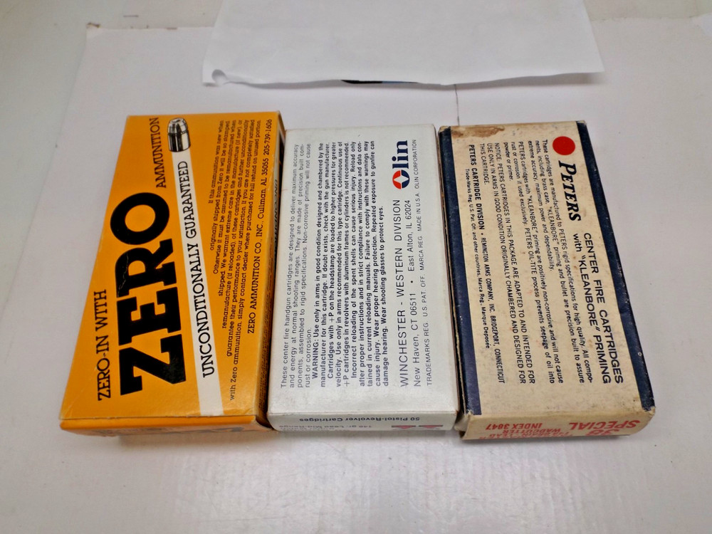 3 Empty Vintage Ammo Boxes Zero - Peters - Winchester -- Two inserts 38 Special