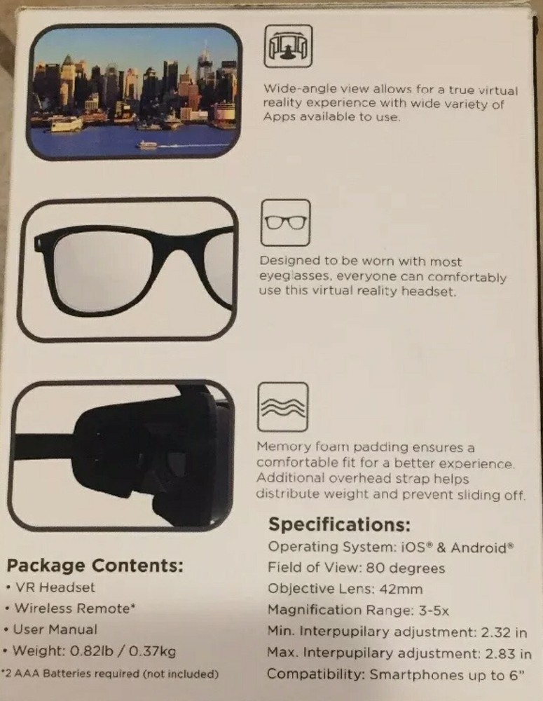 CYNOCULARS VIRTUAL REALITY HEADSET PLUS REMOTE AS SEEN ON TV UNTESTED