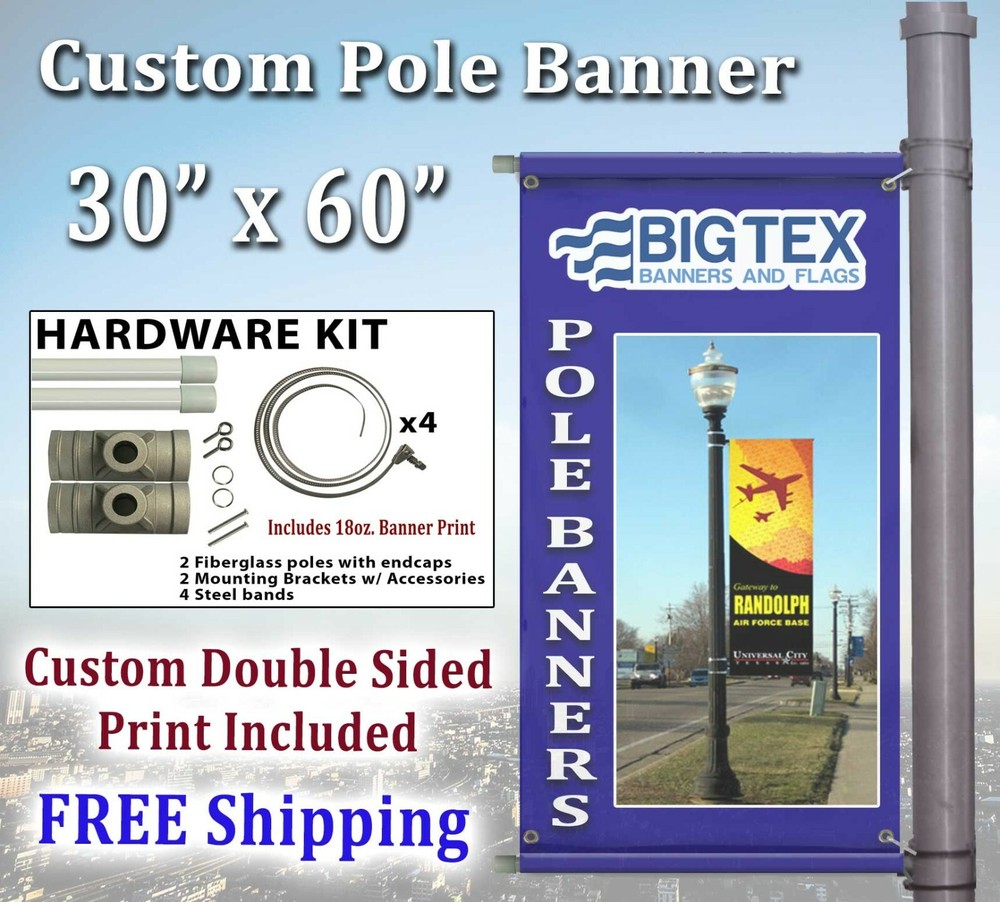 Pole Banner Set - Double Sided Vertical - INCLUDES 30" W x 60" H Custom Banner!