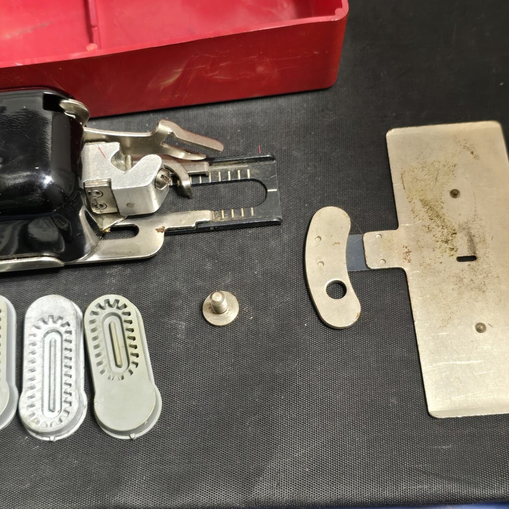 Vintage White Magic Key Buttonholer Sewing Machine Attachment Red Case With Keys