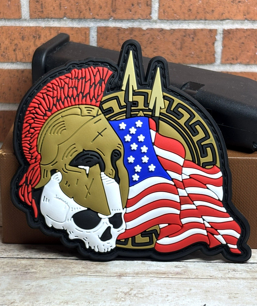 Tactical PVC Patch - Morale Skull Spartan Flag Patch - Skull Punisher Patch
