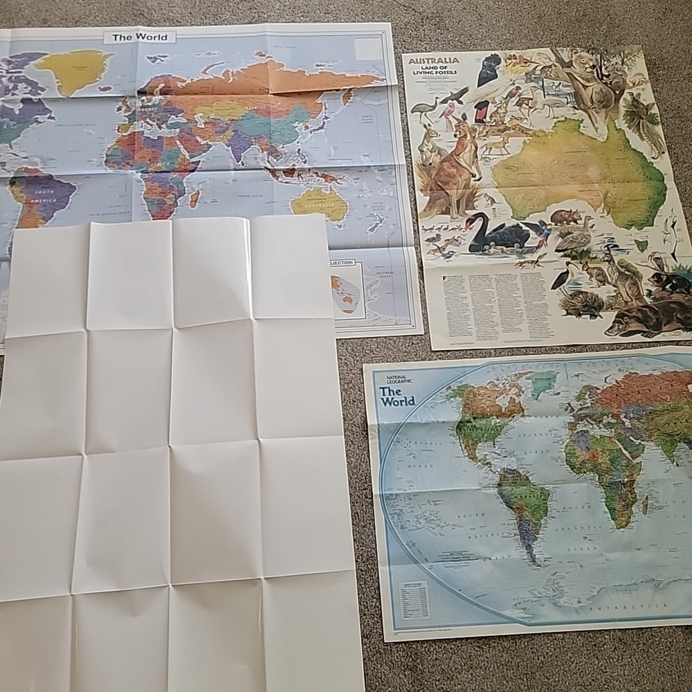 4 VTG Solar System Chart World Maps Large Wall Posters Australia Double Side