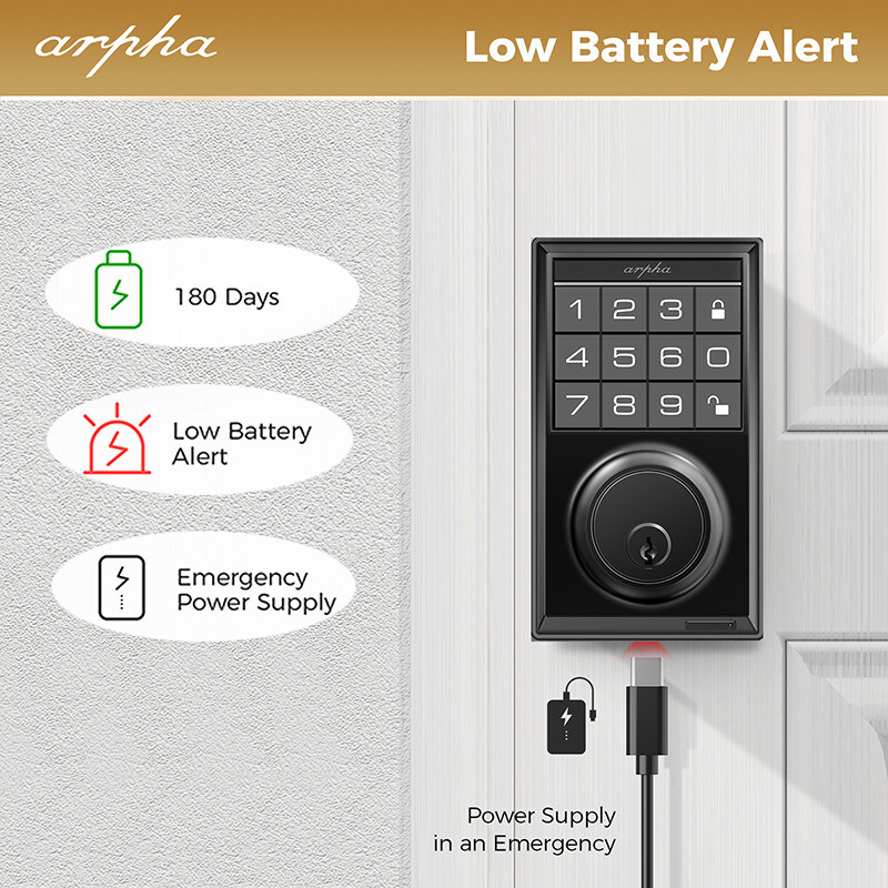 ARPHA Keyless Entry Smart Door Lock Security Keypad Deadbolt Auto Lock 50 Codes