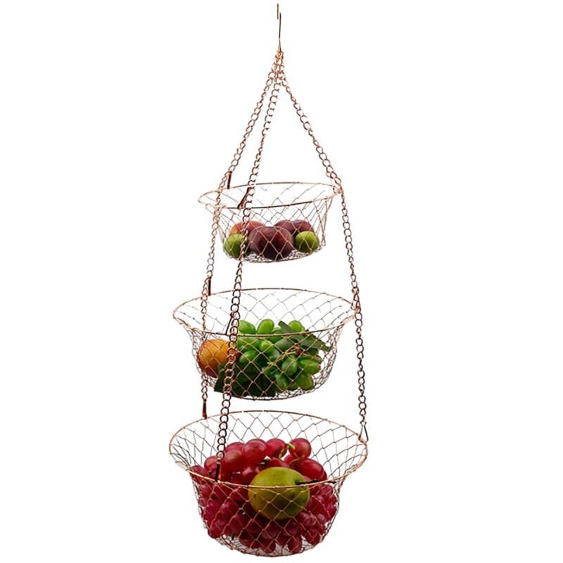 3 Tier Hanging Chrome Plated Fruit & Vegetable Storage Basket