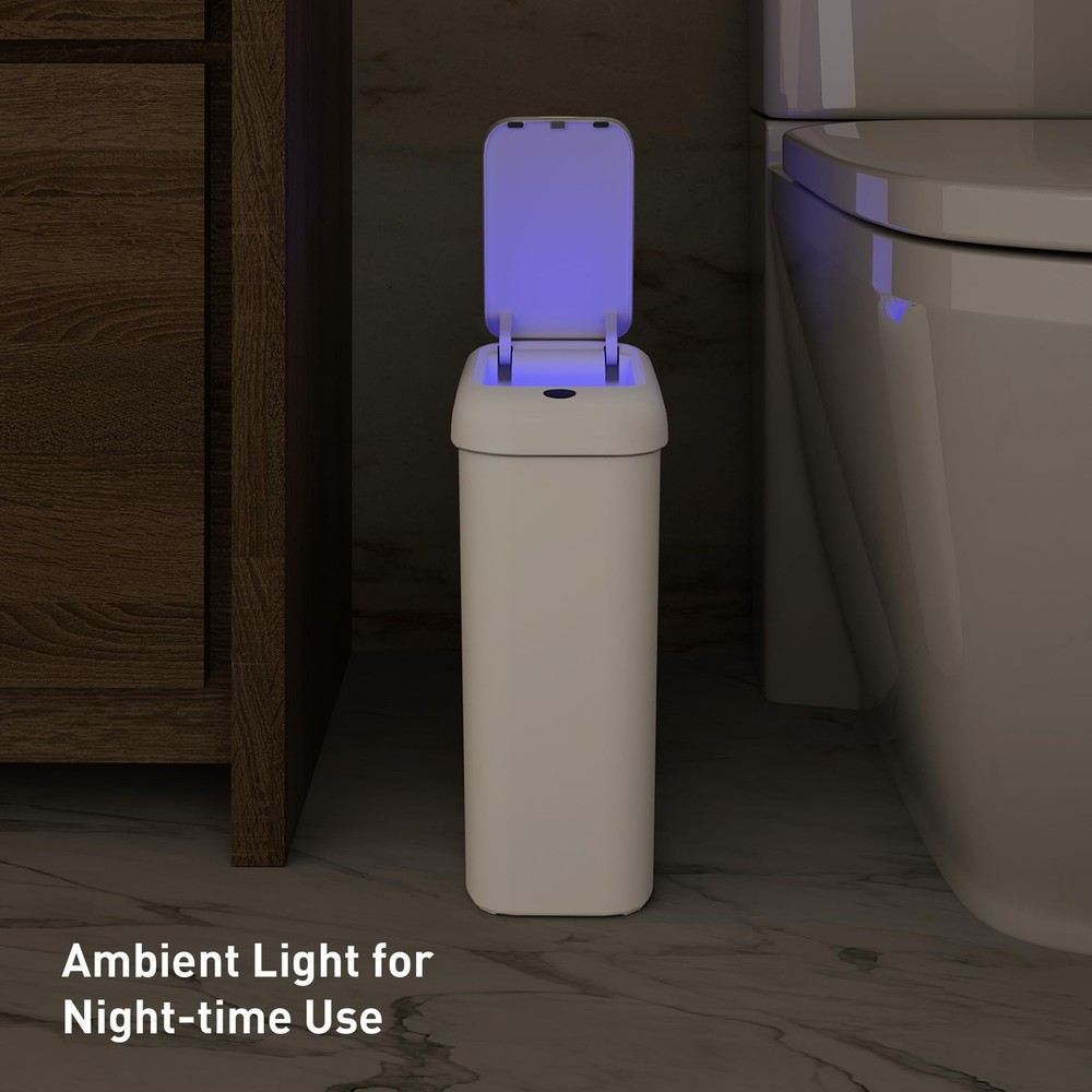 EKO Automatic Bathroom Trash Can with Lid, 10L White (2024 Version),