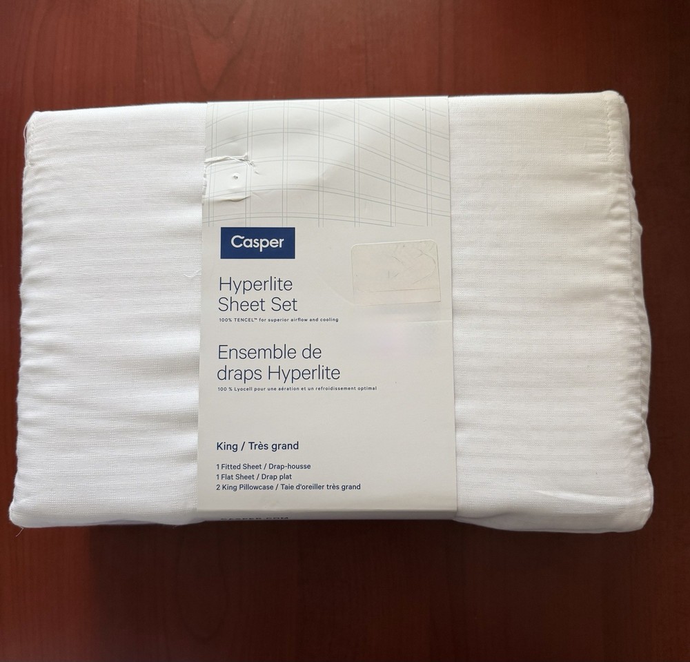 Casper Hyperlite Cooling Grid Weave 100% Lyocell WHITE 4pc KING Sheet Set NWT!