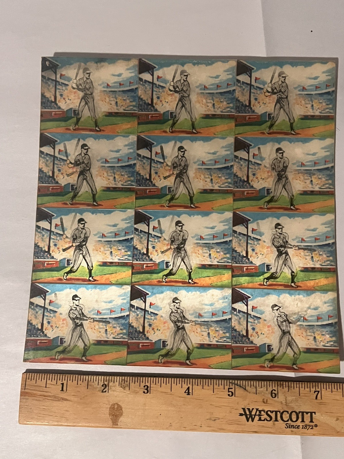 1950s Vari-Vue Baseball Player Lenticular Flicker Cards Uncut Sheet of 12