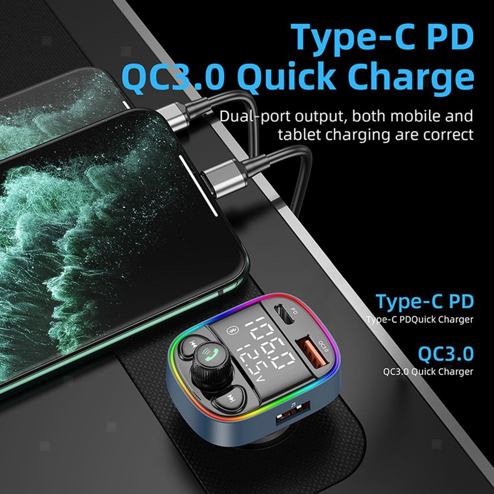 Car Adapter U Disk Music Player 7 Color Backlit Fast Handsfree Call for