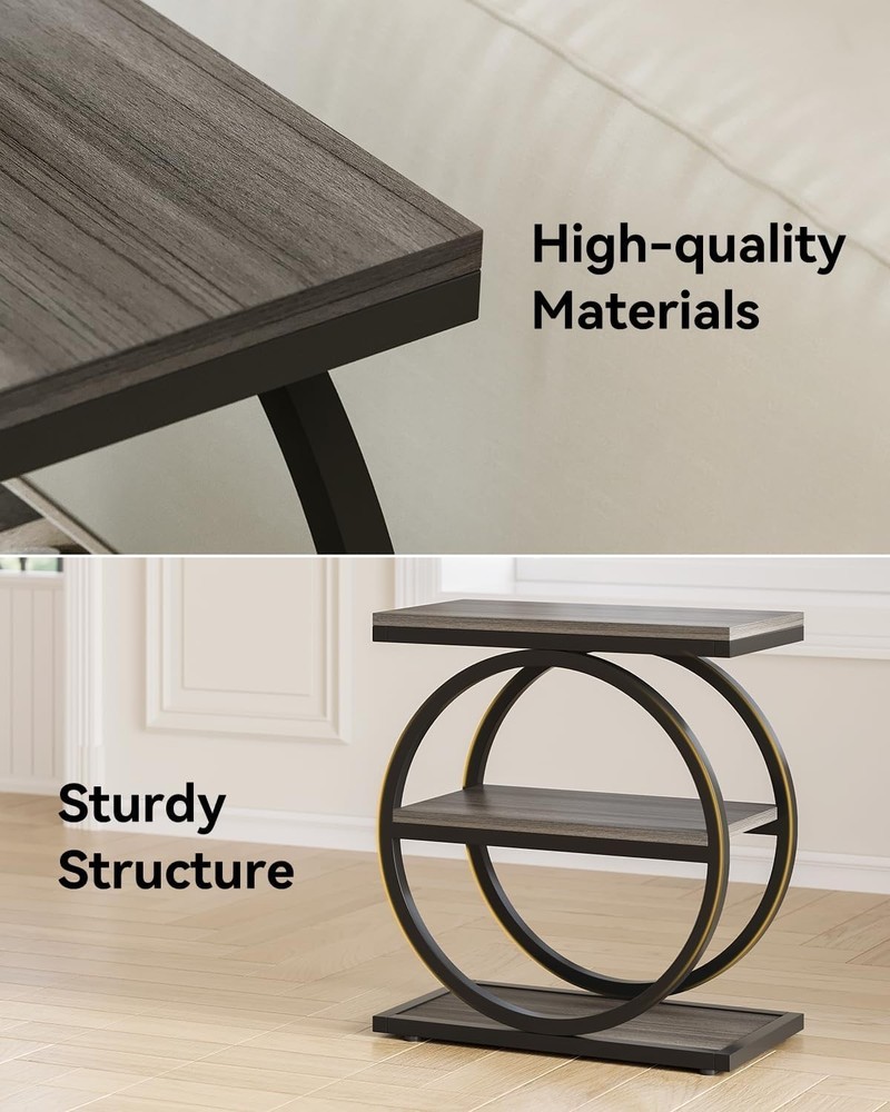 End Table 3-Tier Side Table Slim Sofa Side Table Living Room Tall Bedside Table