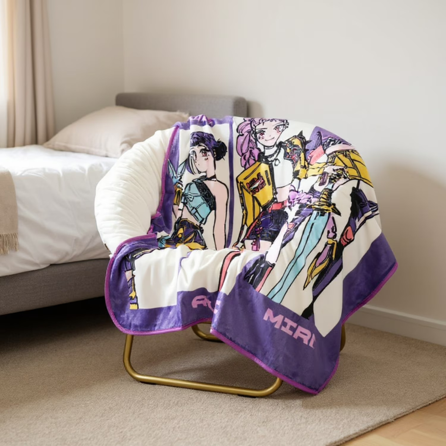 KPOP Demon Hunters Huntrix -Kids Throw White Blanket - Twin/Full 46"x 60" - NEW