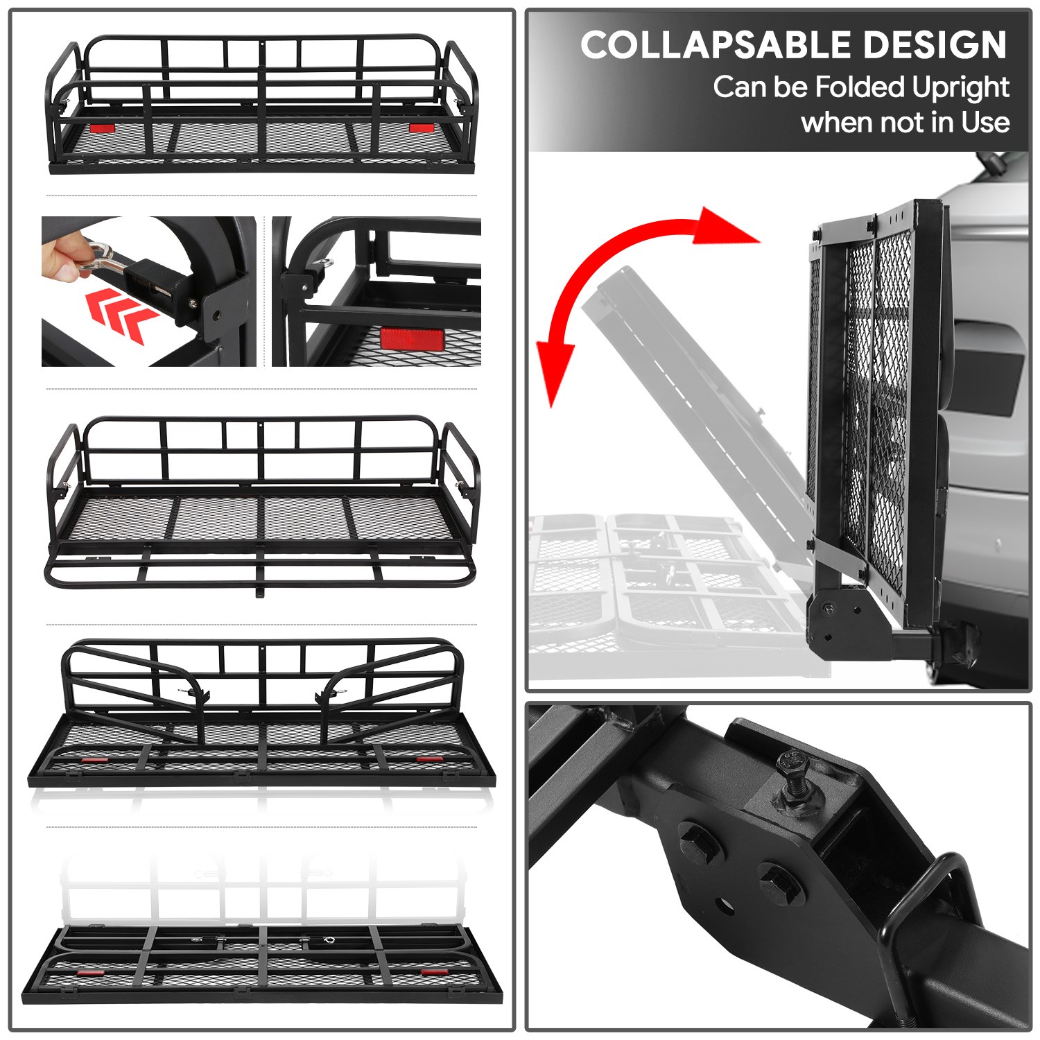 Collapsible Mild Steel 2" Receiver Tow Hitch Cargo Rack Carrier Basket+Pin& Clip