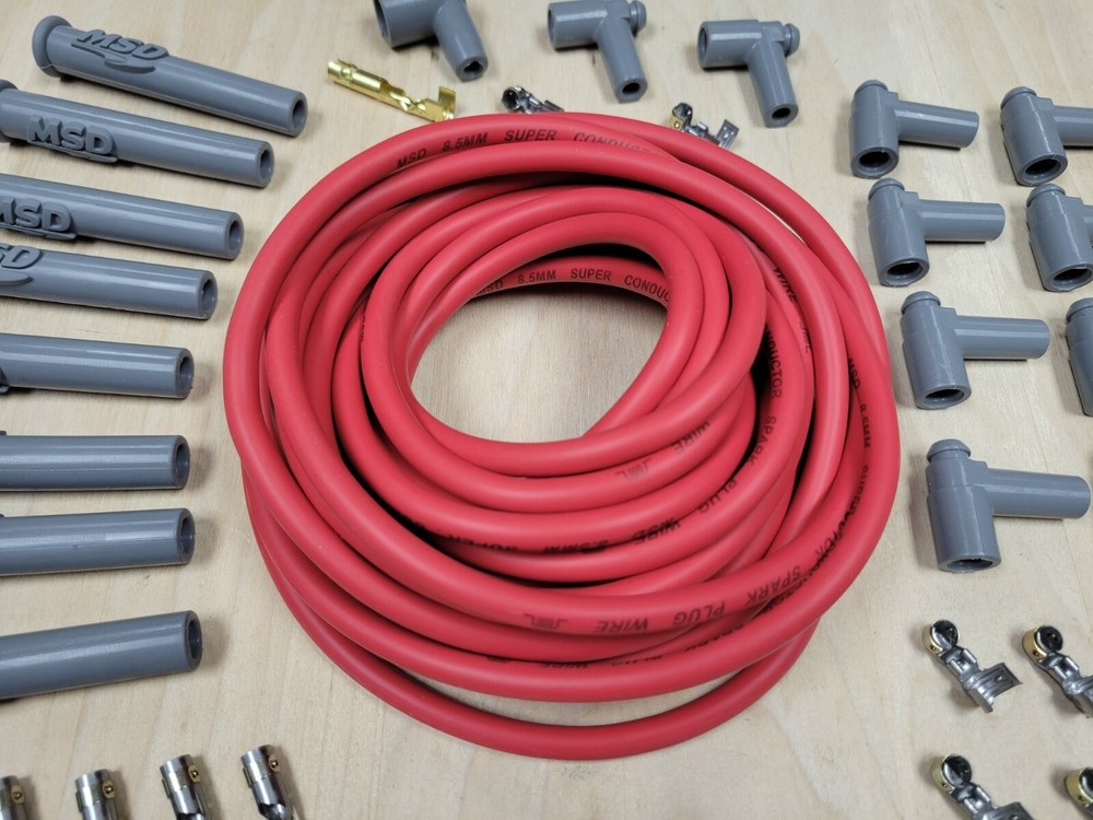 Universal MSD Super Conductor 8.5mm Red Spark Plug Wire HEI kit v8 Multi angle