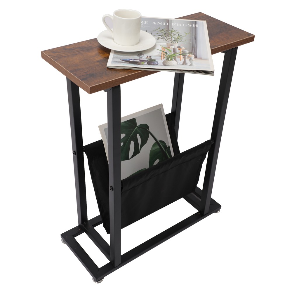 Narrow End Table for Small Space with Magazine Holder Slim Side Sofa Table