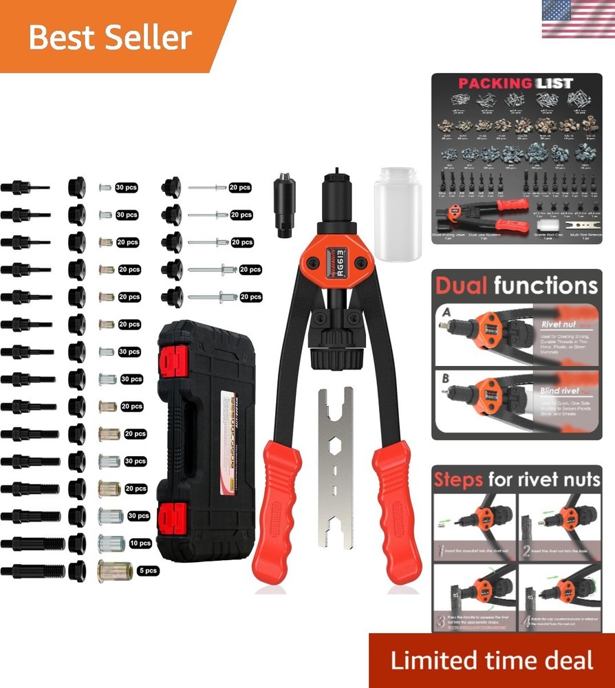 Dual-Function Rivet Nut Tool Rivet Gun Kit Including 405 pcs Rivet Nuts Blind...