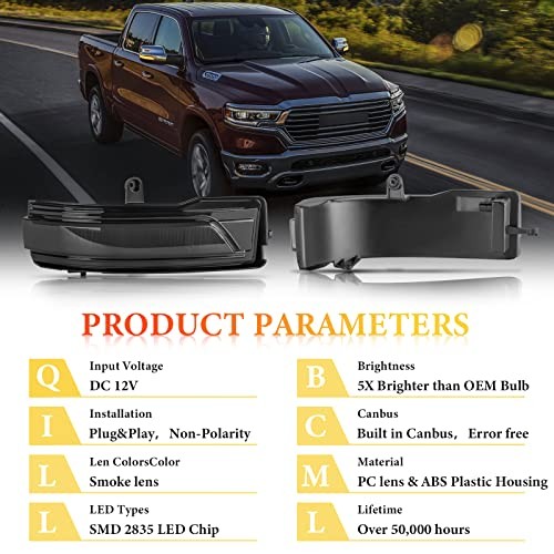 LED Sequential Dynamic Smoke Lens 2019~ Dodge Ram 1500 Mirror Turn Signal