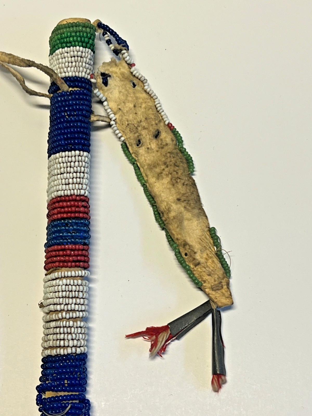 Antique Native American Indian Beaded Awl Case; Tinkle Cones; 1890's