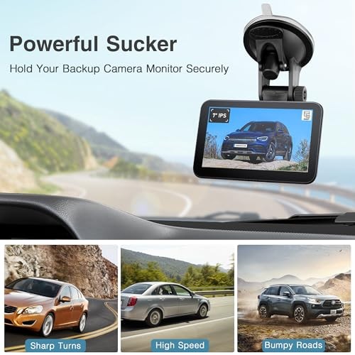 Backup Camera Monitor Mount, 7in Rear View Display, Suction Cup Holder, RV