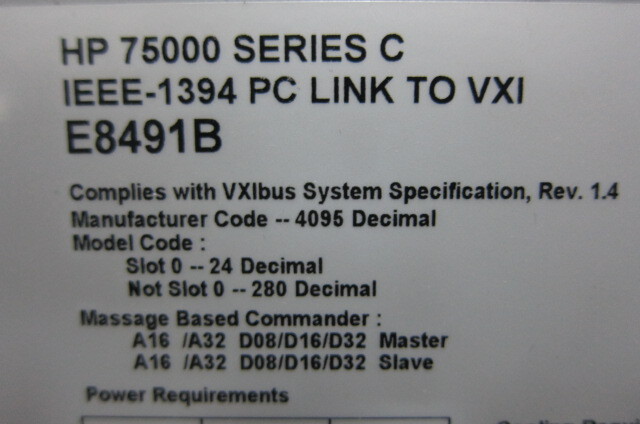Agilent/Keysight E8491B IEEE-1394 PC Link to VXI Module, C-Size (FireWire)