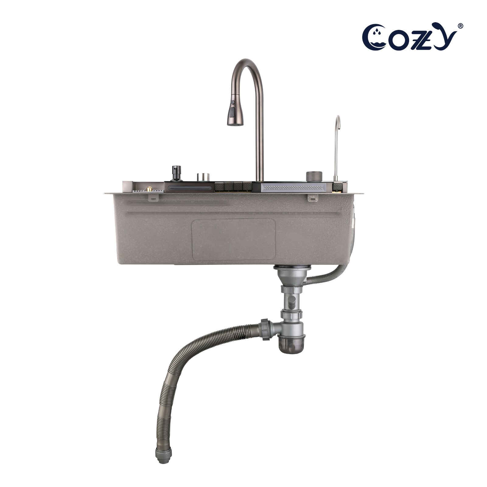 Multifunctional Workstation Overmount Kitchen Sink Faucet Combo & Cutting Board