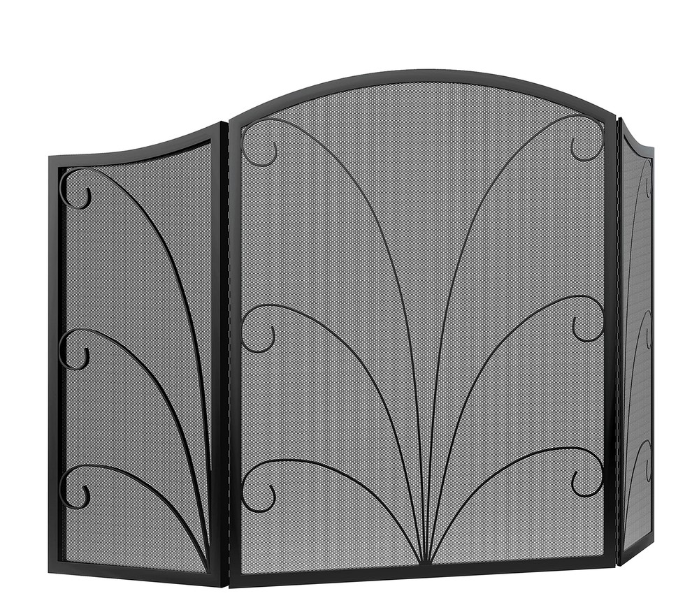 Kingson 3-Panel Arched Fireplace Screen Decorative, Handcrafted Scroll Wrough...
