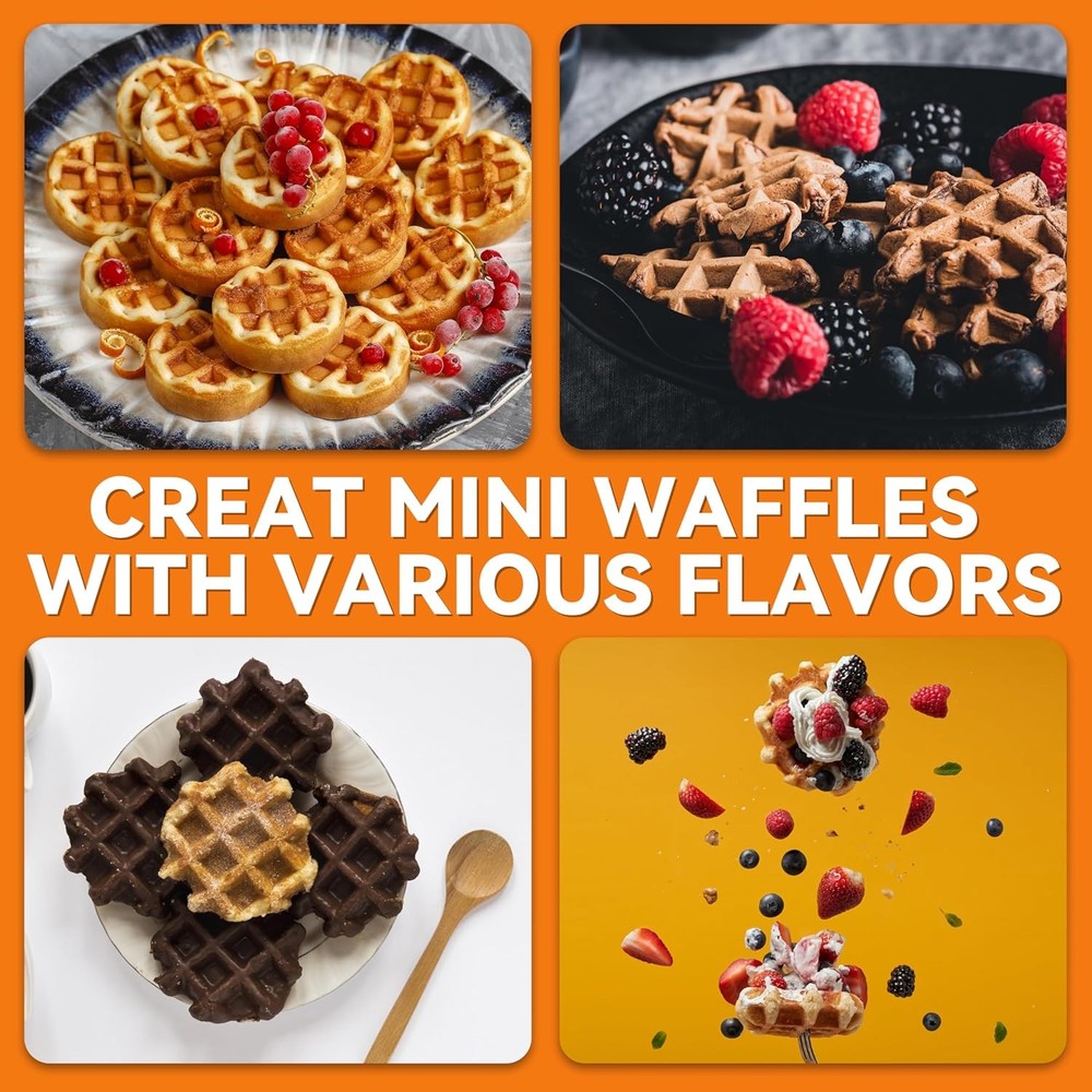 , Bite-Size Mini Waffle Maker for Kids & Adults, Small Waffle Maker Mini Belgian