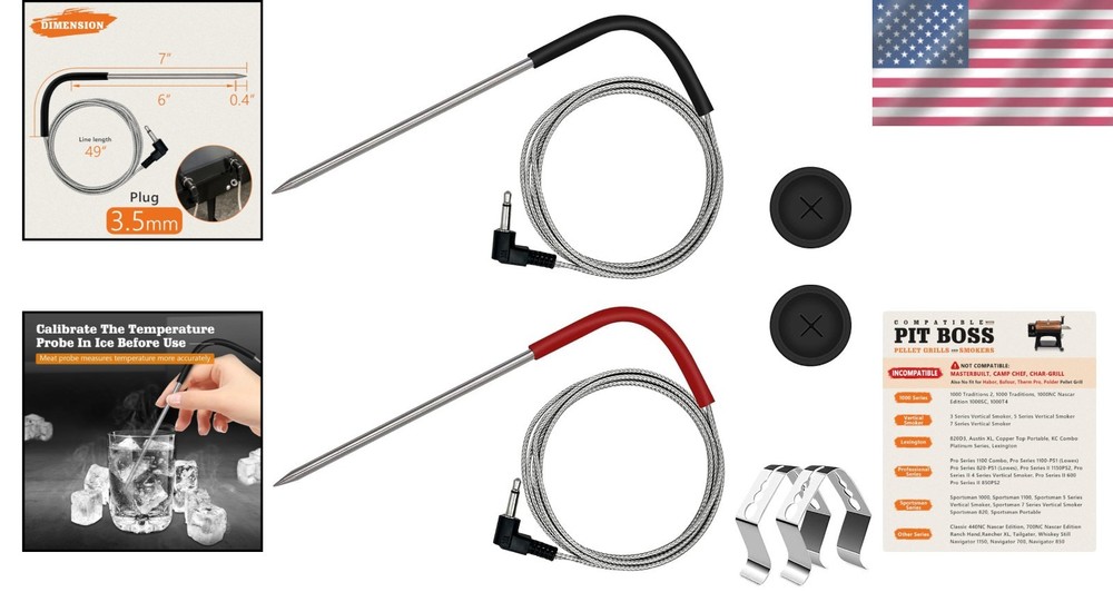 Efficient 2-Pack Meat Probes with Grommets & Clips for Perfect BBQ Grilling