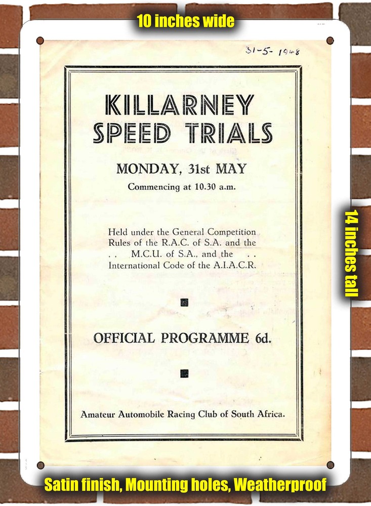 Metal Sign - 1948 Killarney Racing Program - 10x14 inches