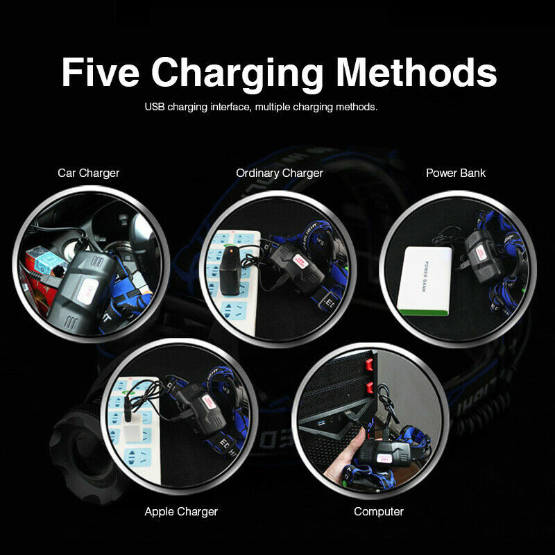 LED Headlamp Rechargeable Headlight Zoomable Head Torch Lamp Flashlight