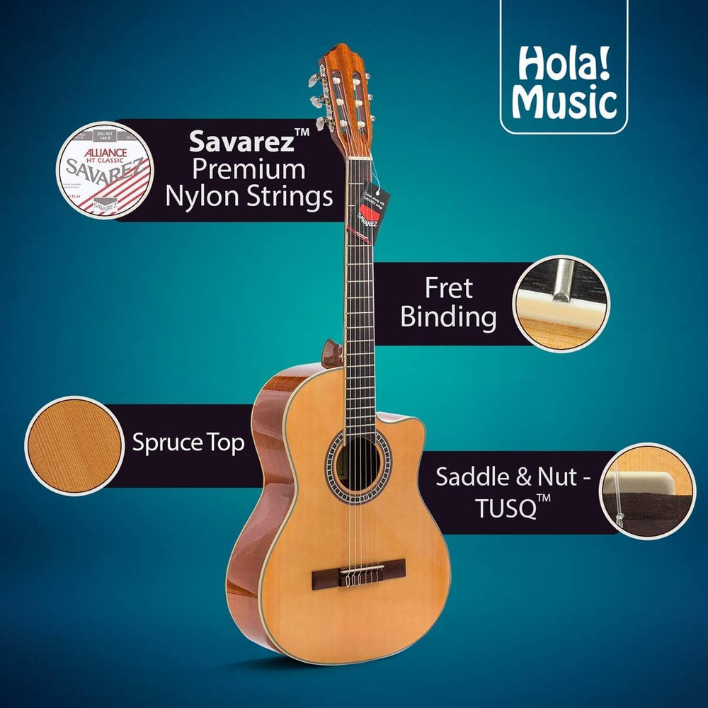 Cutaway Classical Guitar with Savarez™ Nylon Strings by ™, Full Size 39 Inch Mod