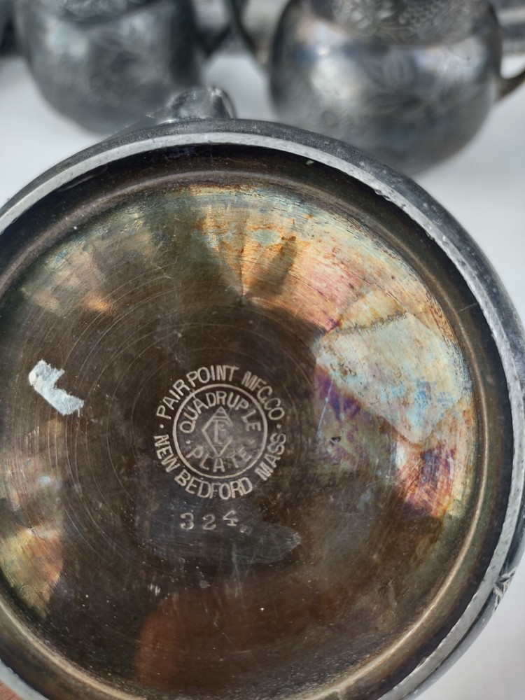 antique 3 pc Pair Point mfg silver plate tea set #324