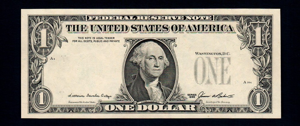 (( Overprint On Back Error )) $1 1985 Federal Reserve Note Uncirculated (B204)