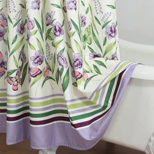 Extra Long Fabric Shower Curtain 72"W x 84"L (Pack of 1) Butterfly Garden