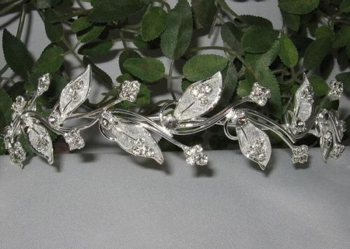 FLORAL CLEAR AUSTRIAN RHINESTONE CRYSTAL TIARA HEADBAND BRIDAL WEDDING SILVER