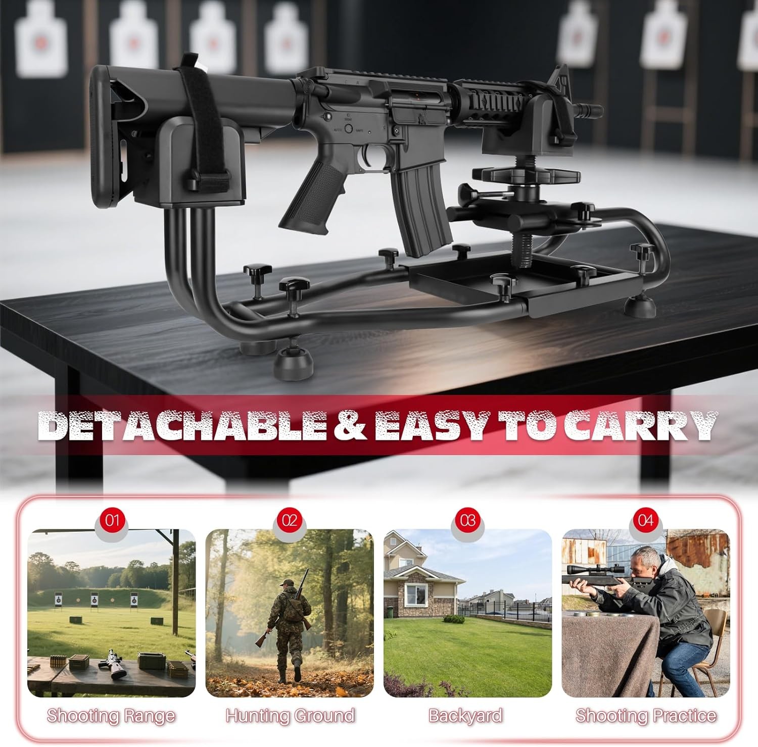 Heavy Duty Adjustable Rifle Shooting Rest with Rigid Steel Frame Non-Slip Base