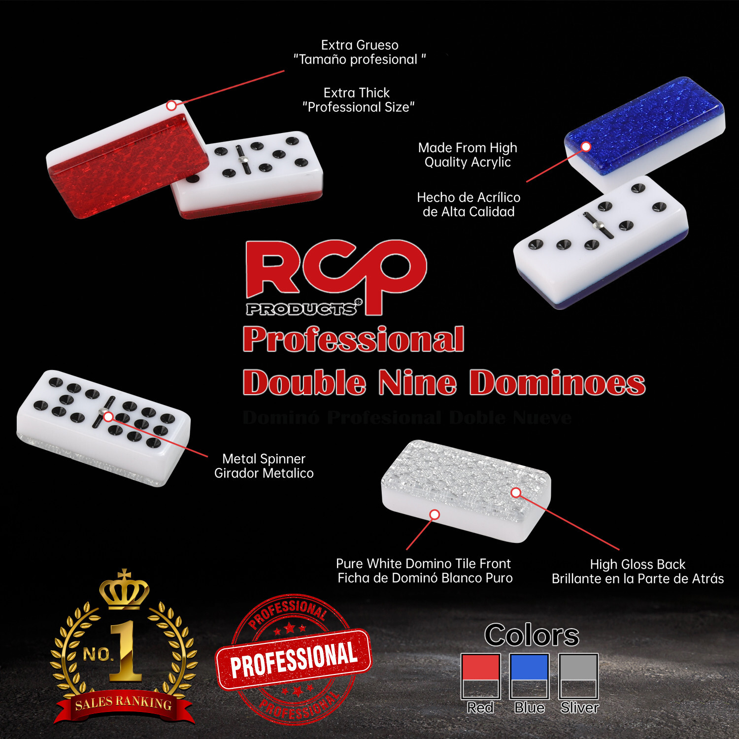 RCP Cuban Domino Cubano Profesional Doble Nine, Domino Doble Nueve Blue,Azul