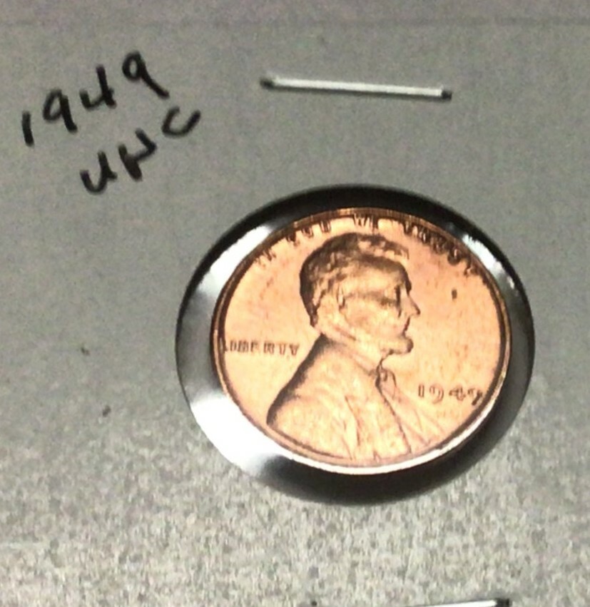 1949 PENNY UNC MOSTLY RED