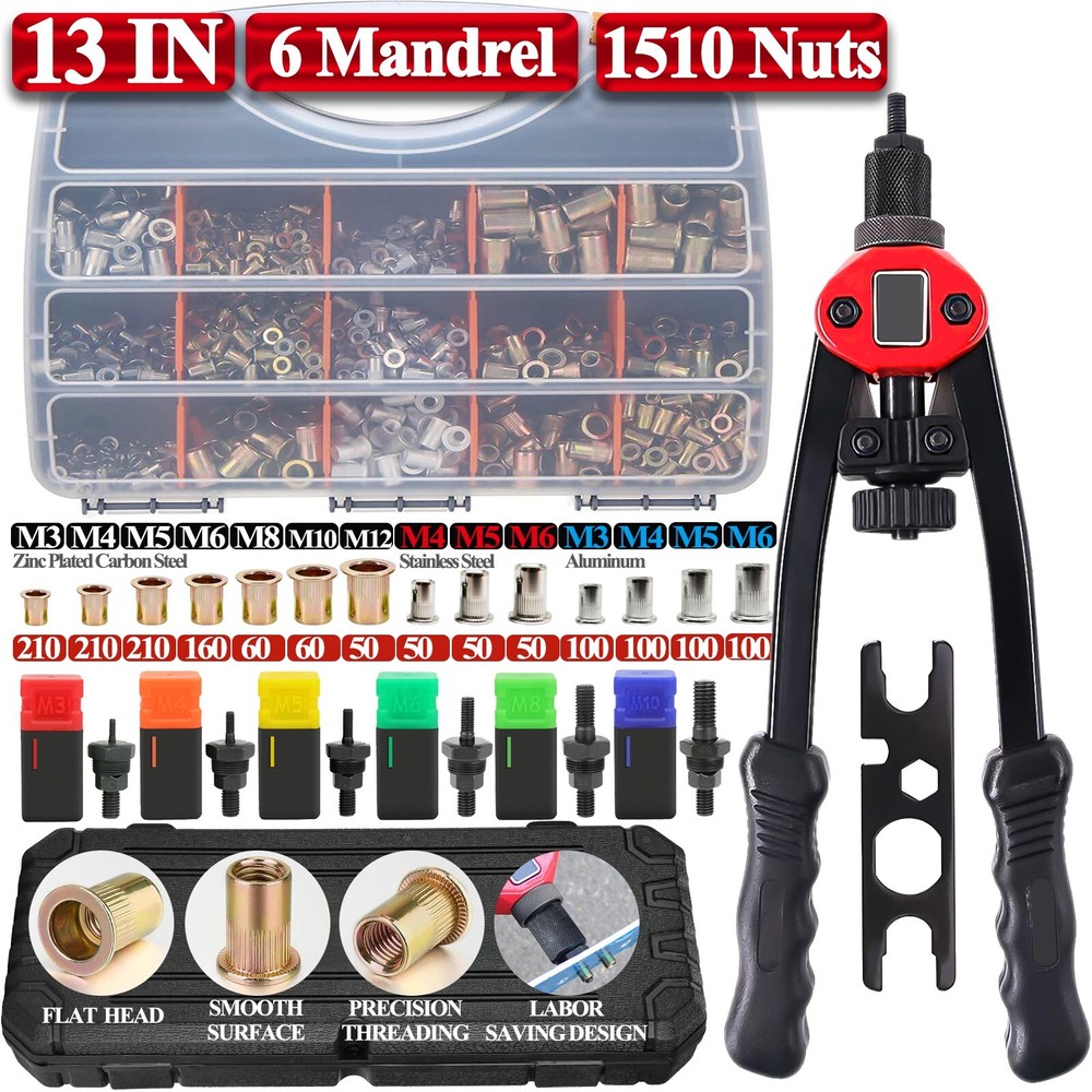 Rivet Nut Gun Kit Rivnut Setting Tools Nut Setter Tool Hand Blind Riveter 13" IN