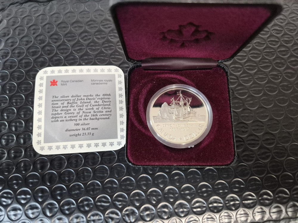 CANADA- SPECTACULAR 400TH ANNIVERSARY JOHN DAVIS EXPLORATION SILVER DOLLAR, 1987