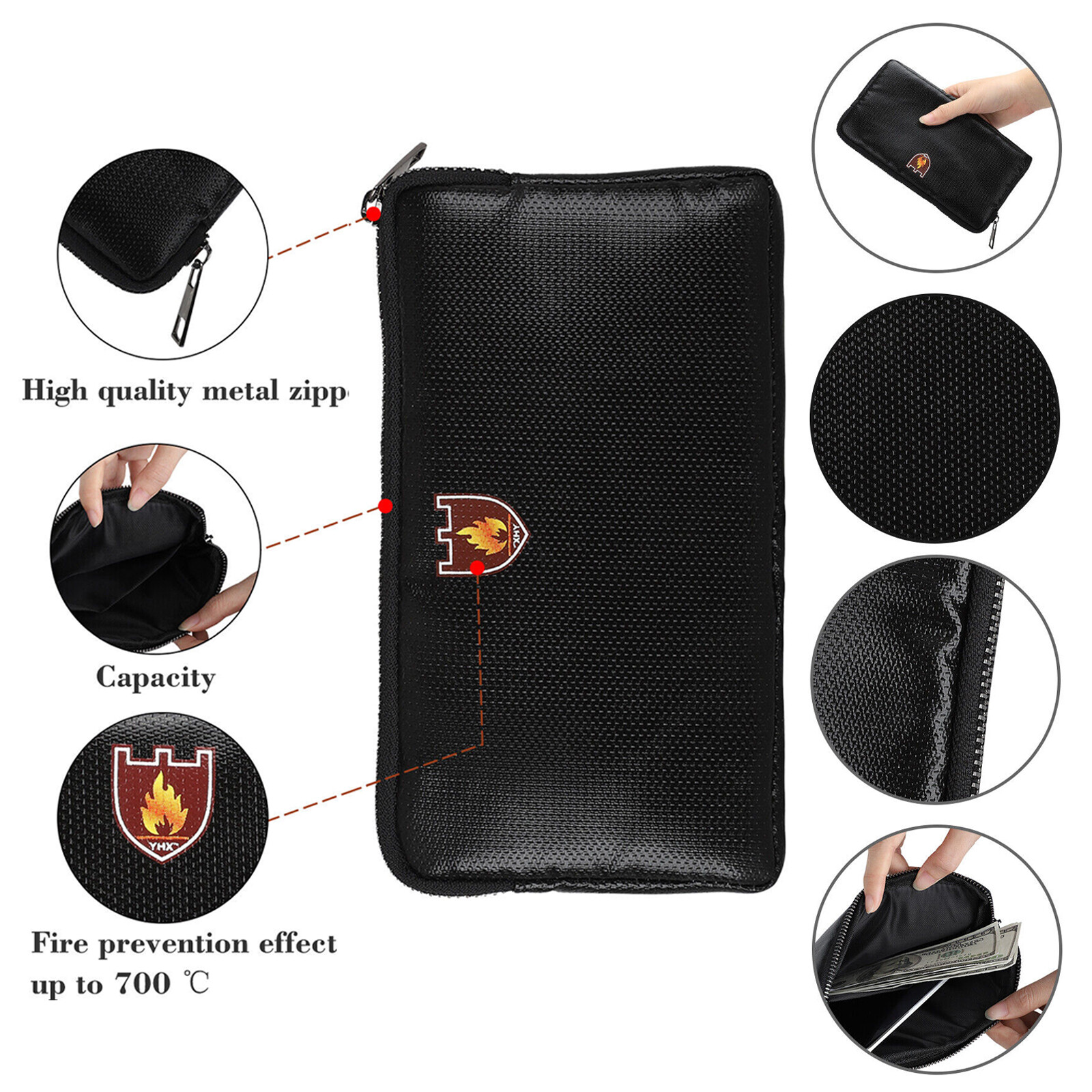 Fireproof Money Bag 8.2"x4.7" 1292℉ Upgrade Document Pouch Waterproof Safe Cash