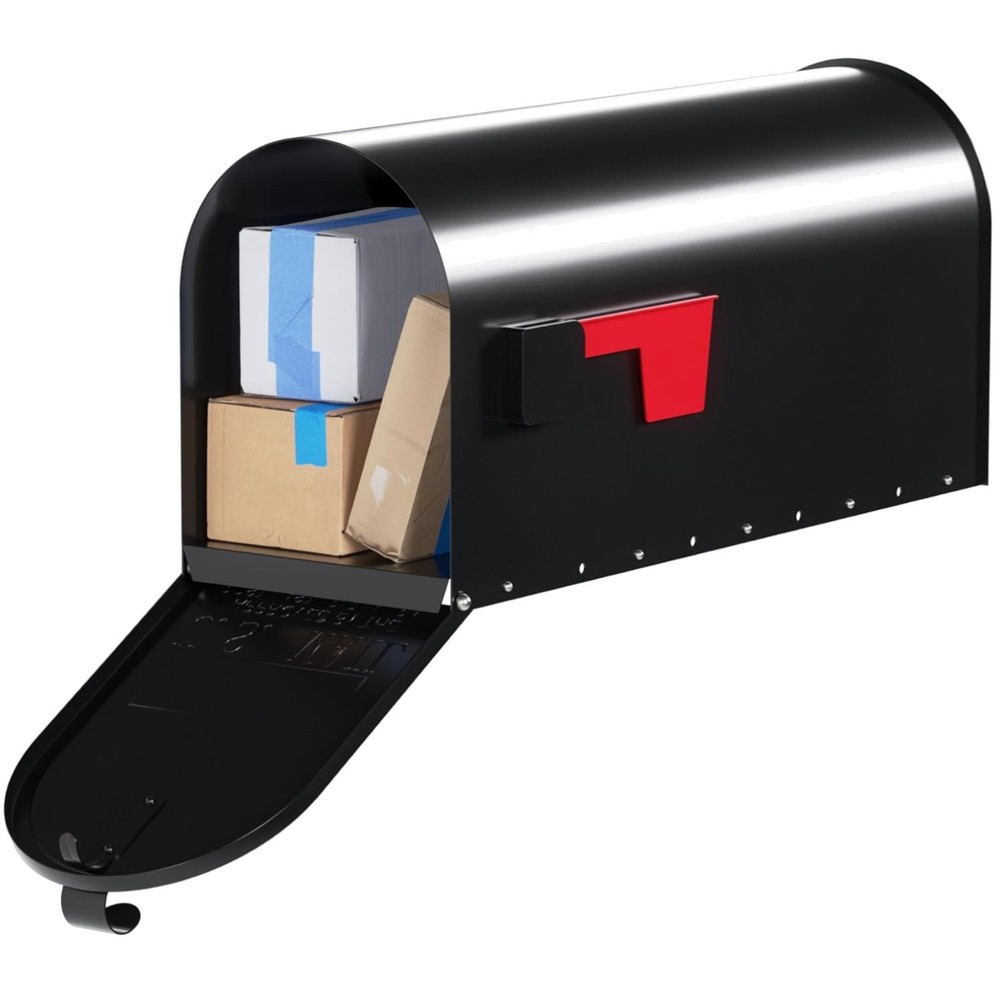 Black Post Mount Mailbox - Medium Capacity, Durable Steel