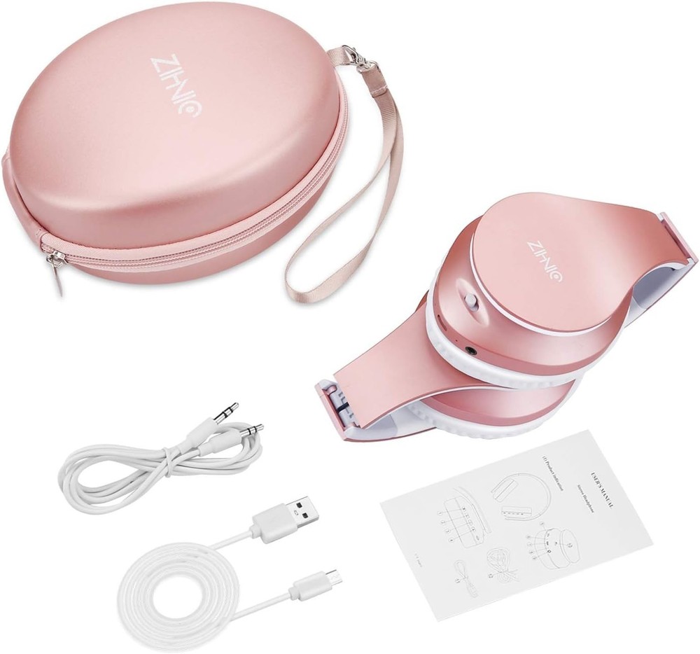 Over-Ear Bluetooth Headphones - Foldable Wireless Hi-Fi Stereo in Rose Gold