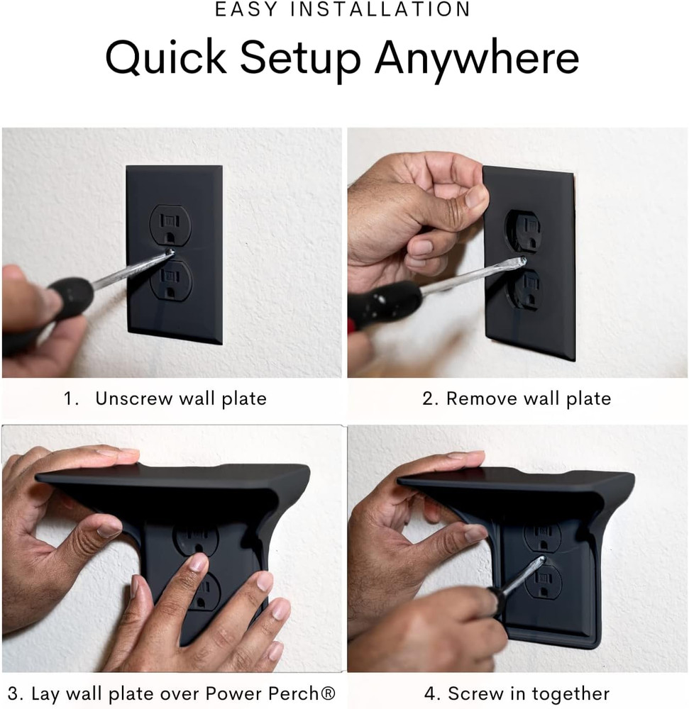 Beratek Power Perch Wall Outlet Shelf | Declutter & Reclaim Counter Space | Bedr