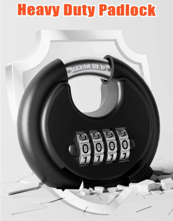 Candado combinación disco 4 dígitos resistente impermeable acero 2 piezas negro