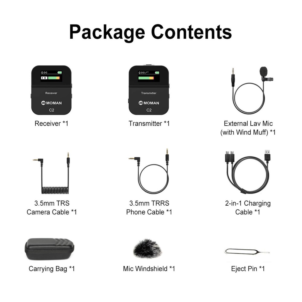 Wireless Lavalier Microphone, MOMAN C2 2.4GHz Wireless Microphone System