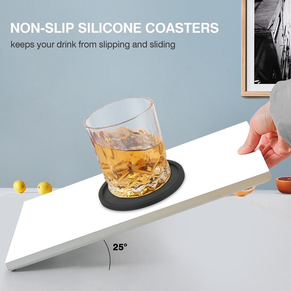2 Pack Silicone Coasters for Drinks, Round Black 2pack- Coaster